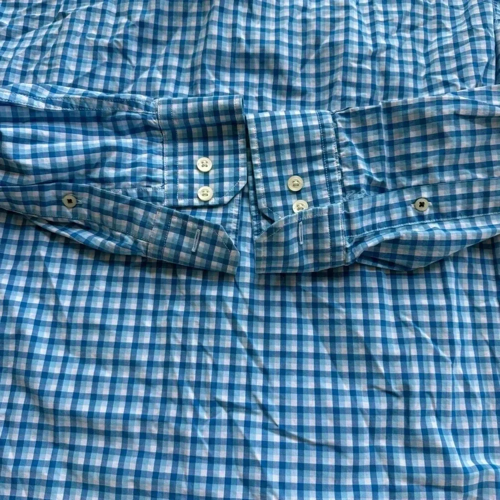 Banana Republic soft wash Blue Plaid Dress Shirt Long Sleeve 16-16 1/2 L Cotton